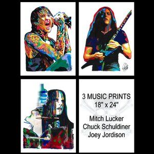 3 Music Prints Mitch Lucker Chuck Schuldiner Joey Jordison Poster Wall Art 18x24